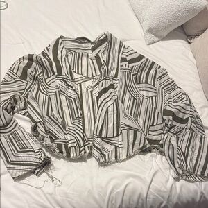 Elan Olive and White Striped Cover Up Top